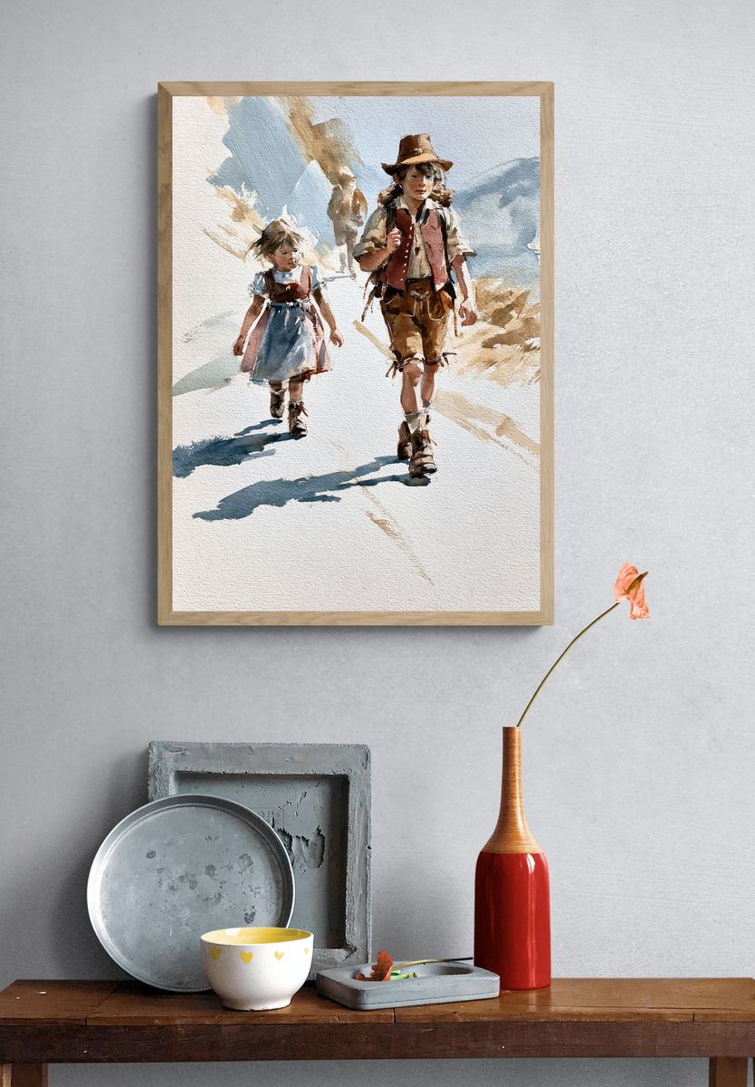 Mountain Children Watercolor Poster. — room view 3