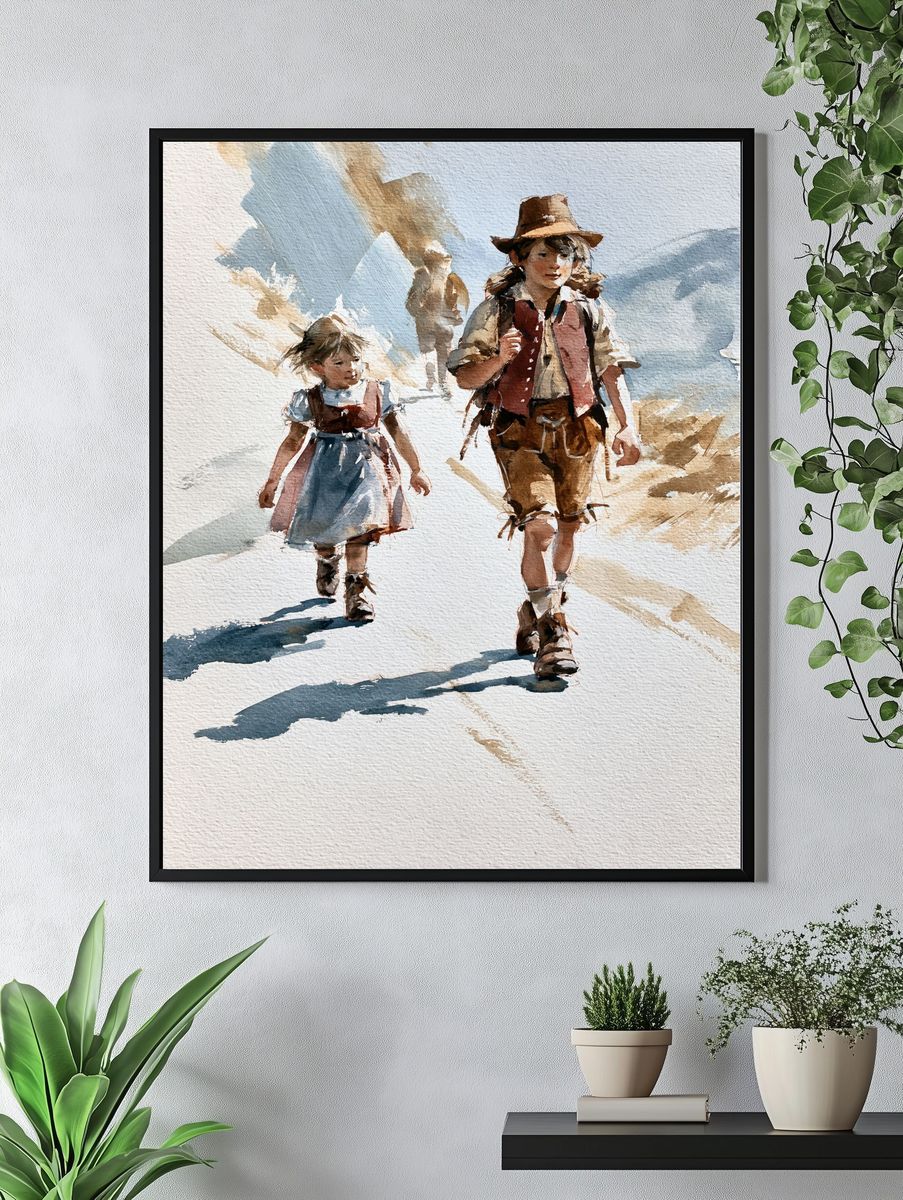 Mountain Children Watercolor Poster. — room view 4