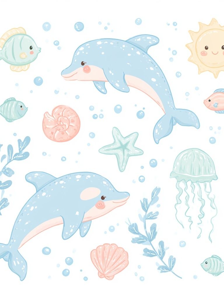 Pastel Ocean Friends Illustration Poster. poster detail
