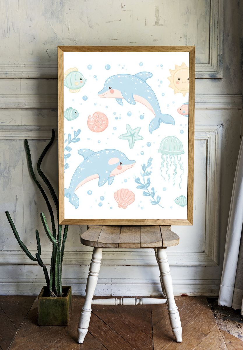Pastel Ocean Friends Illustration Poster. — room view 1