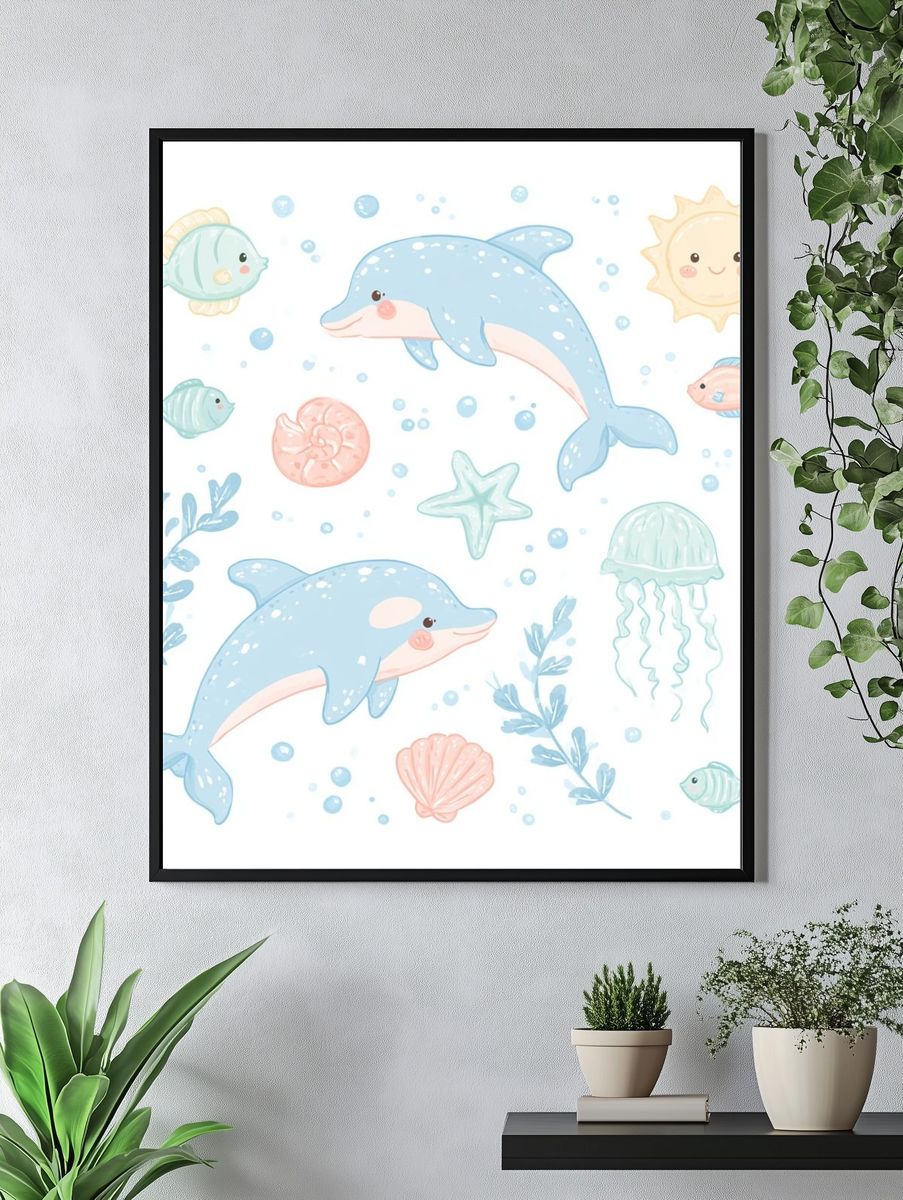Pastel Ocean Friends Illustration Poster. — room view 4