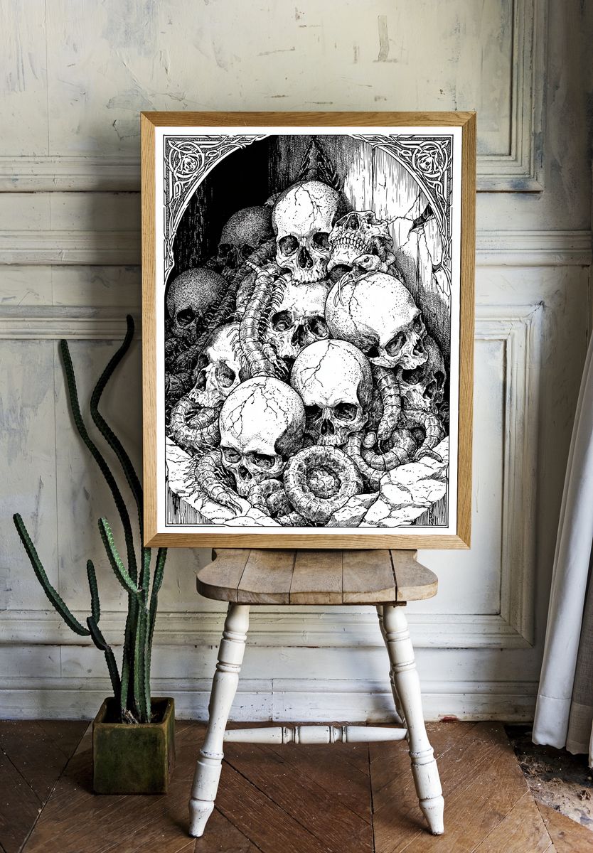 Skull Pile Gothic Illustration Poster. room preview