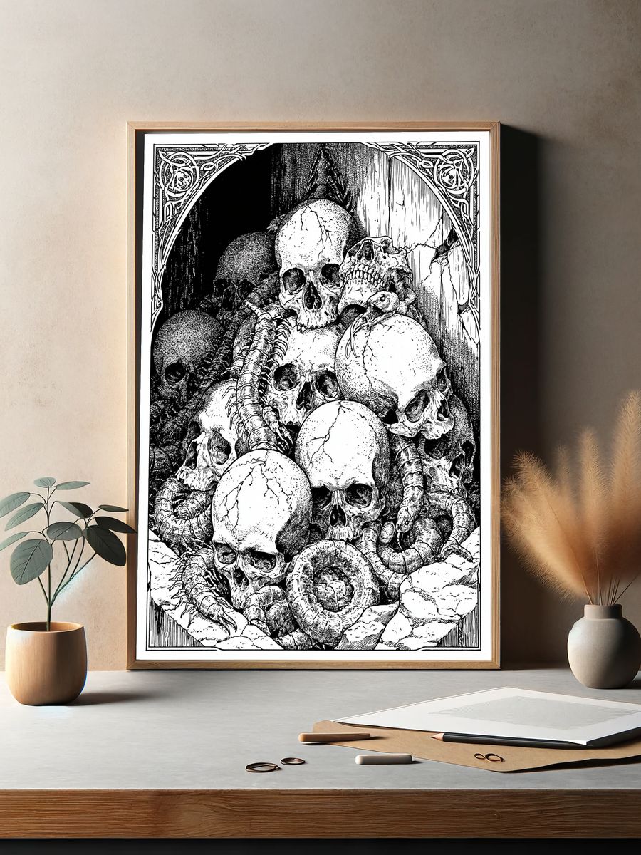 Skull Pile Gothic Illustration Poster. — room view 2