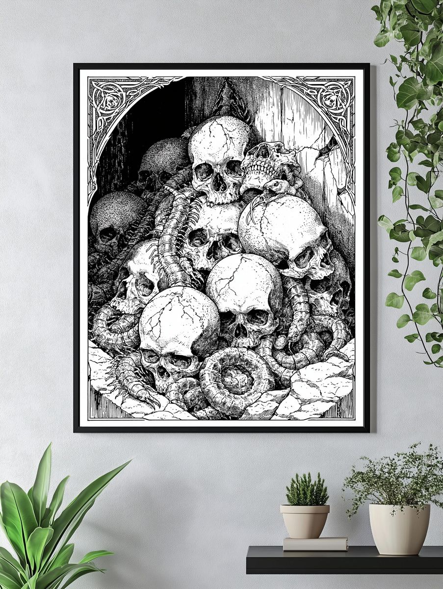 Skull Pile Gothic Illustration Poster. — room view 4