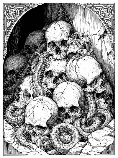 Skull Pile Gothic Illustration Poster. poster print