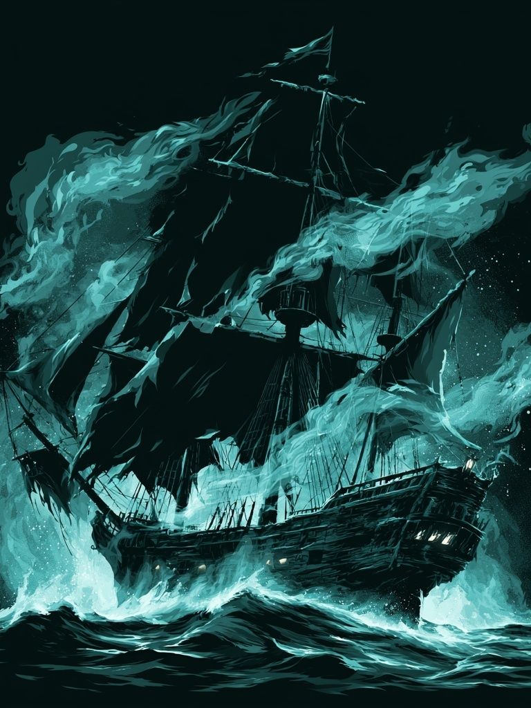 Ghost Ship Storm Illustration Poster. poster detail