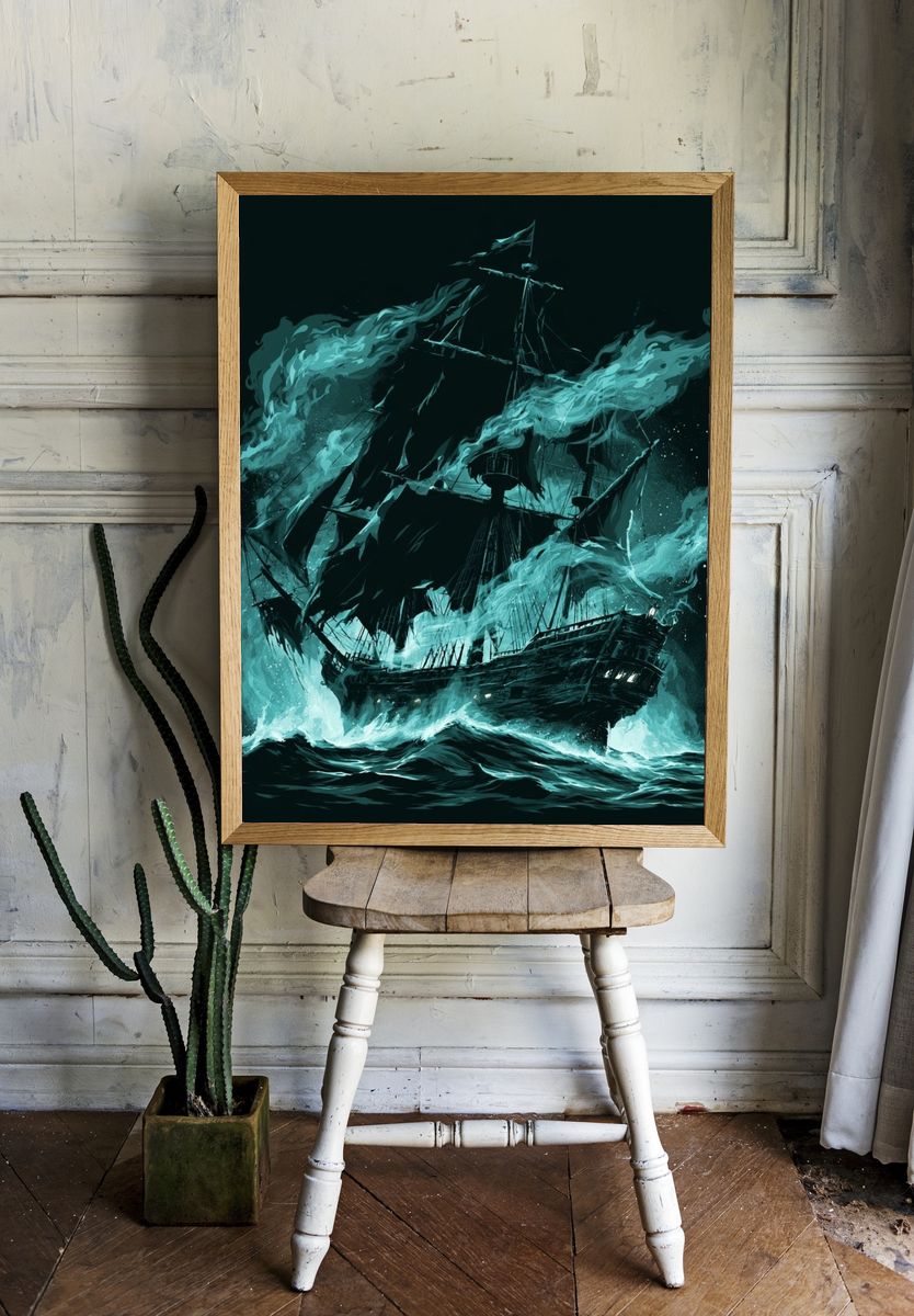 Ghost Ship Storm Illustration Poster. room preview