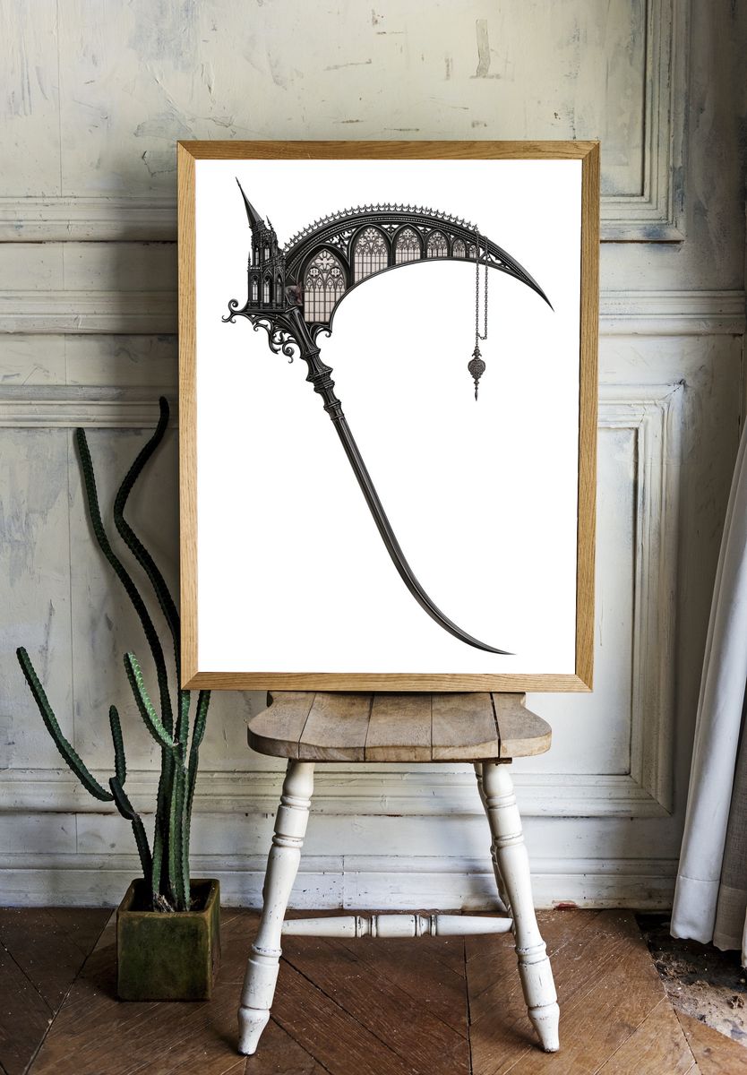 Gothic Scythe Illustration Poster. — room view 1