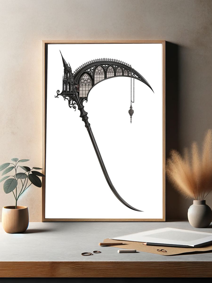 Gothic Scythe Illustration Poster. — room view 2