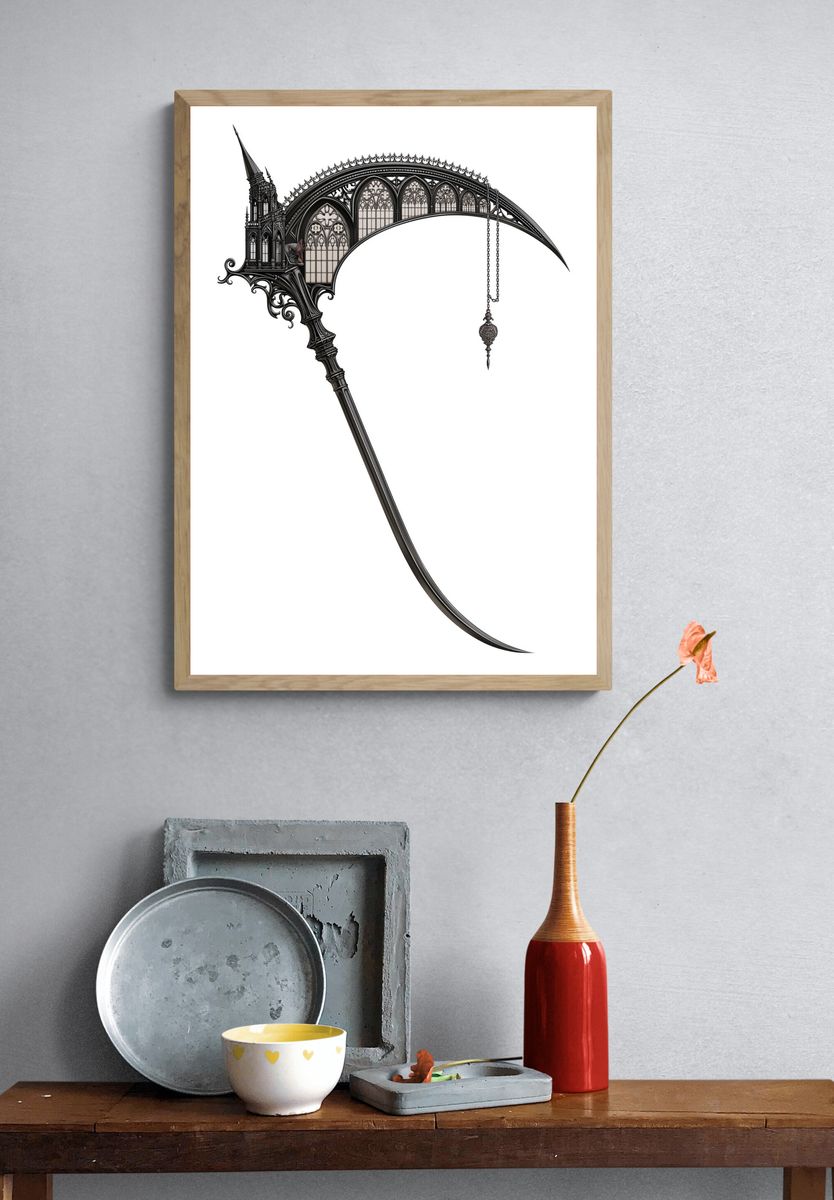 Gothic Scythe Illustration Poster. — room view 3