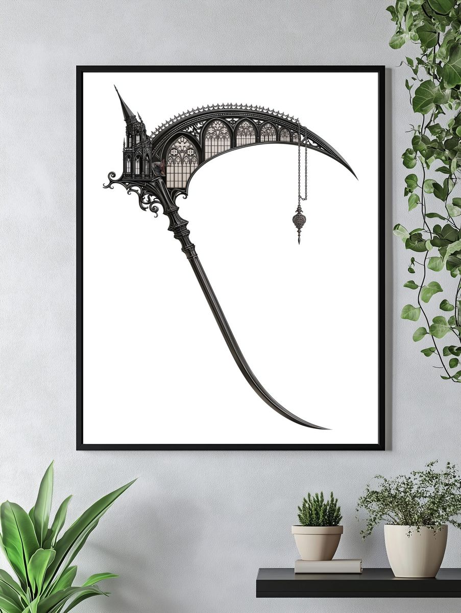 Gothic Scythe Illustration Poster. — room view 4