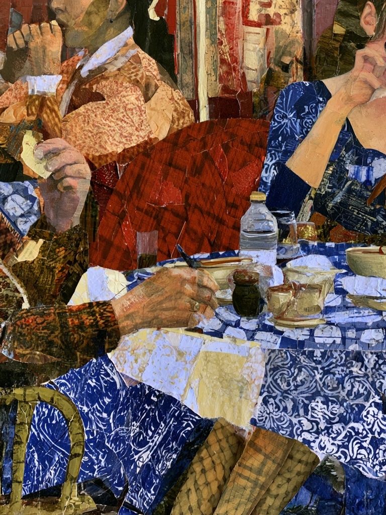 Café Conversation Collage Poster. poster detail