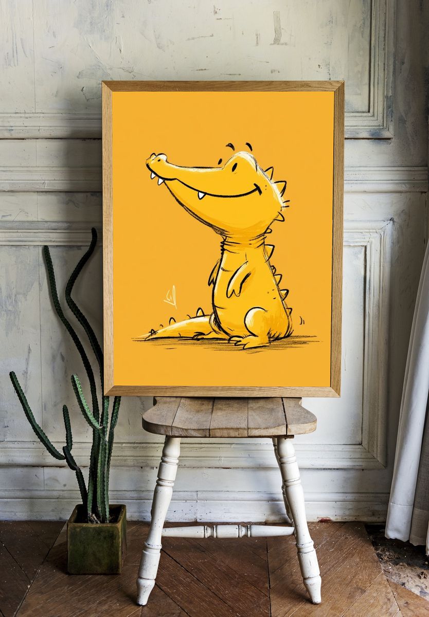 Smiling Crocodile Illustration Poster. — room view 1