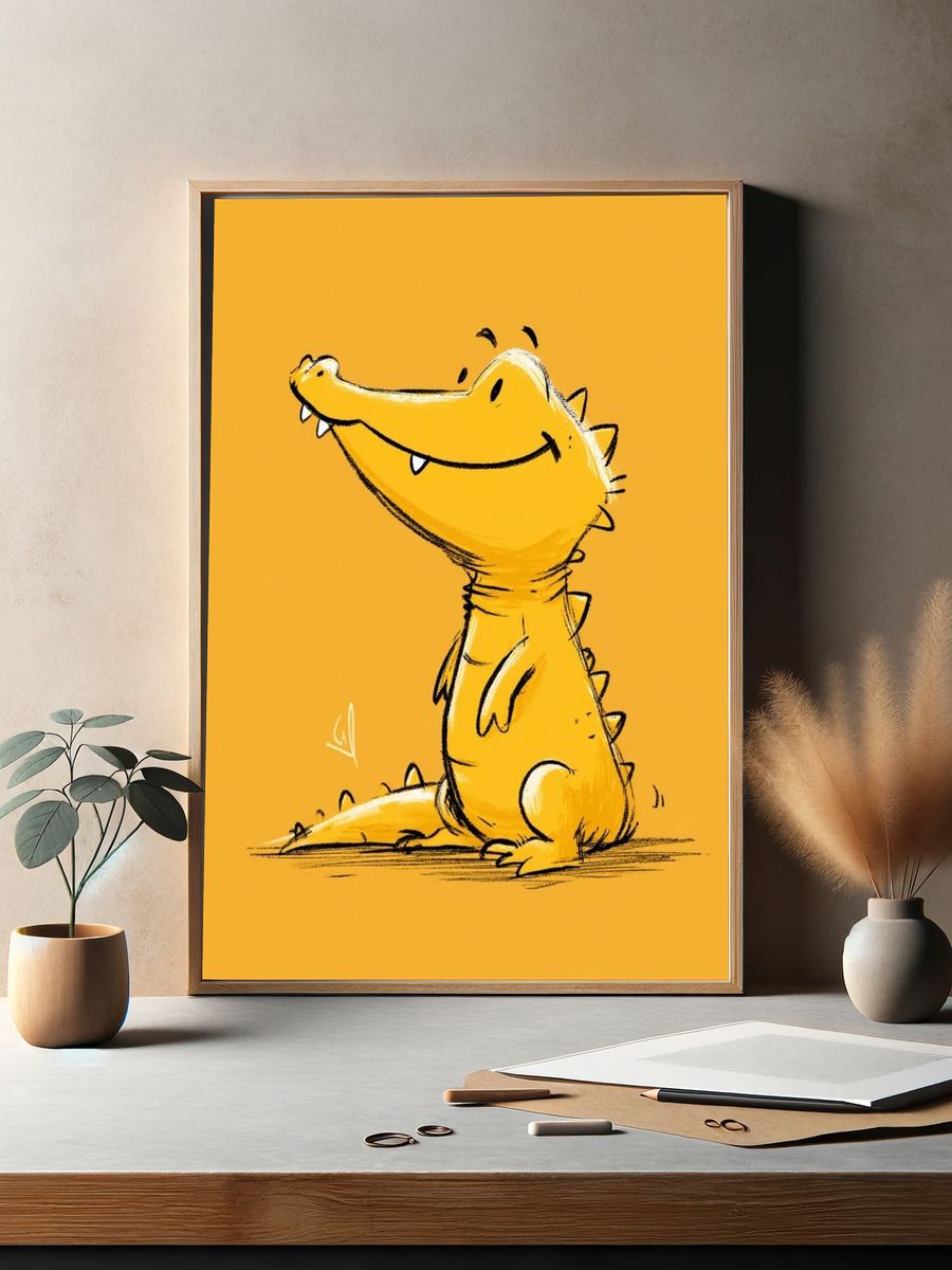 Smiling Crocodile Illustration Poster. — room view 2