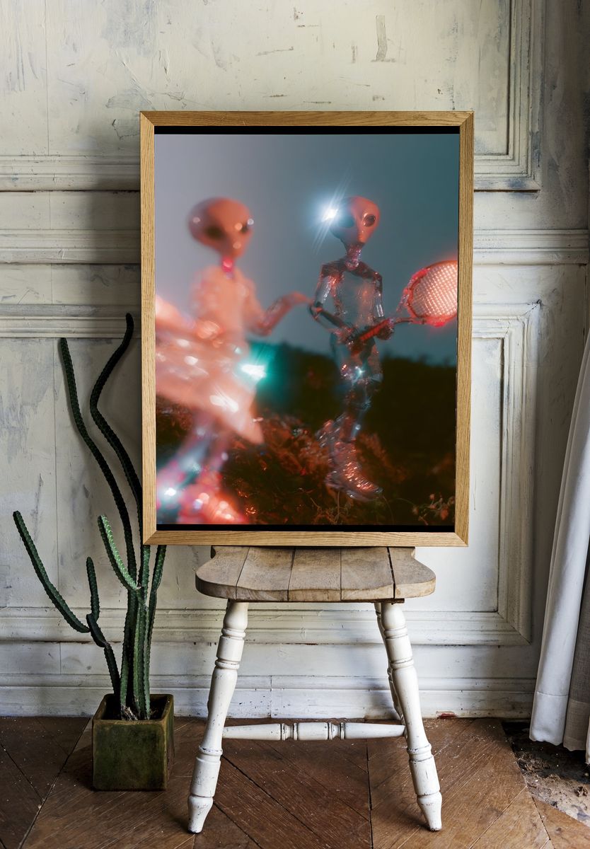 Alien Tennis Match Digital Art Poster. room preview