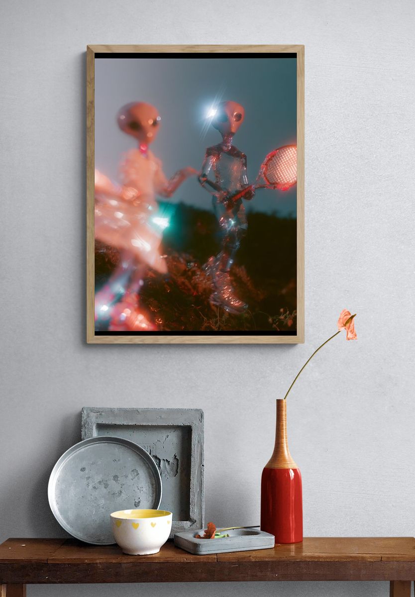Alien Tennis Match Digital Art Poster. — room view 3