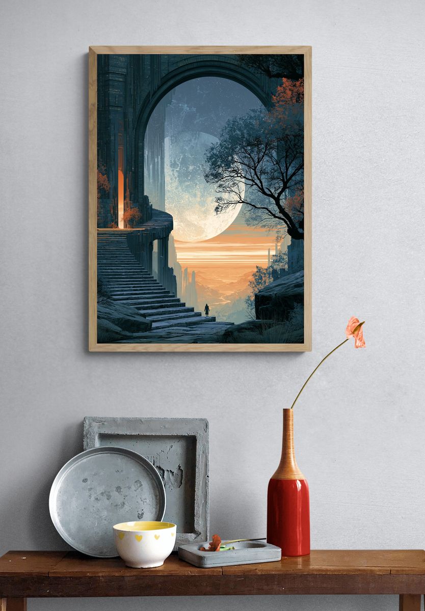 Moonlit Futuristic Landscape Print. — room view 3