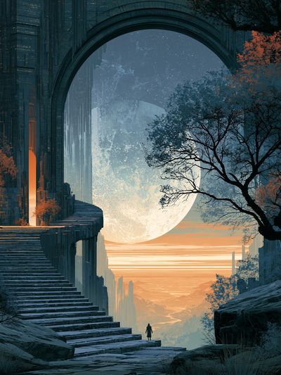 Moonlit Futuristic Landscape Print.
