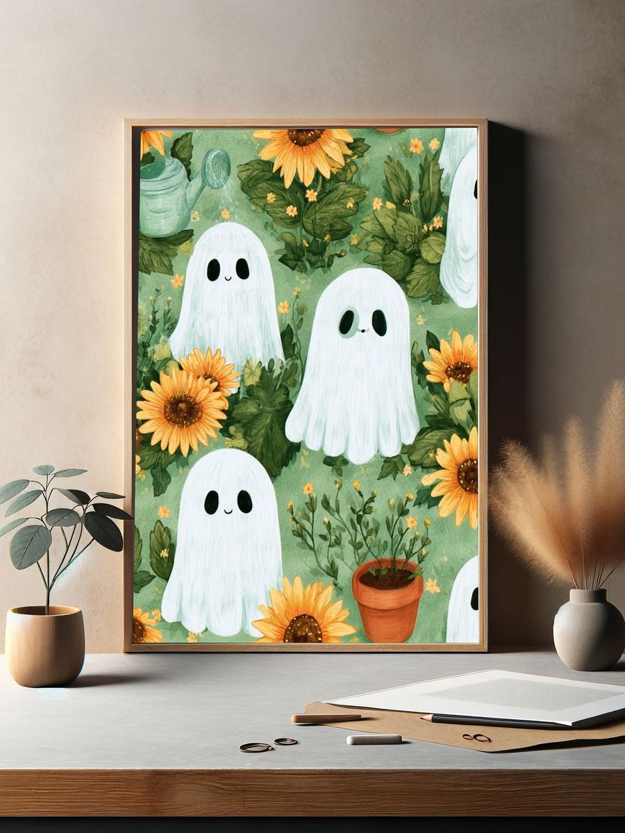 Ghosts and Sunflowers Illustration Poster. — room view 2