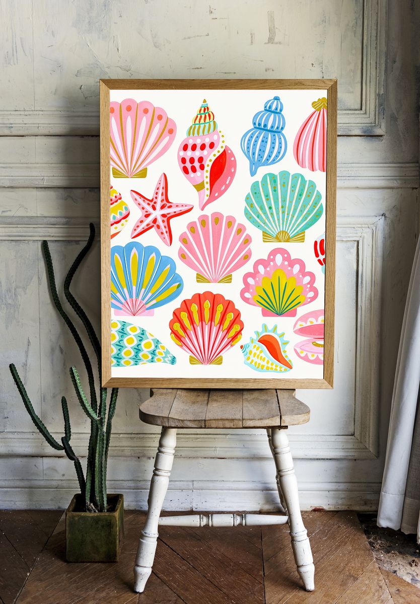 Colorful Seashells Illustration Poster. — room view 1