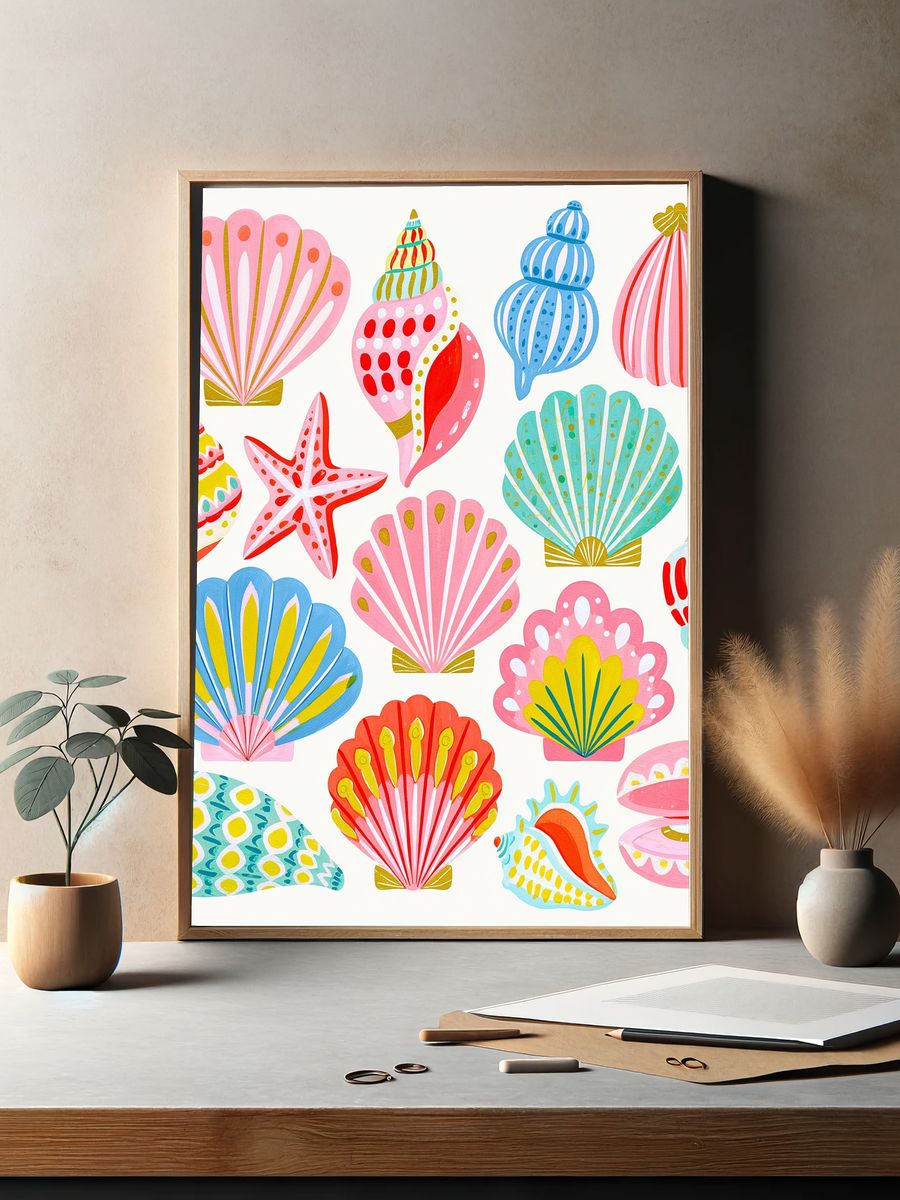 Colorful Seashells Illustration Poster. — room view 2