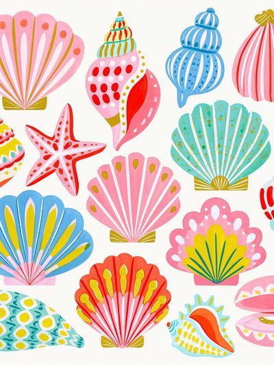 Colorful Seashells Illustration Poster. poster print
