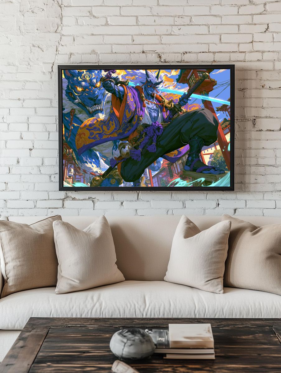 Samurai Demon Battle Illustration Poster. — room view 1