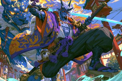 Samurai Demon Battle Illustration Poster.