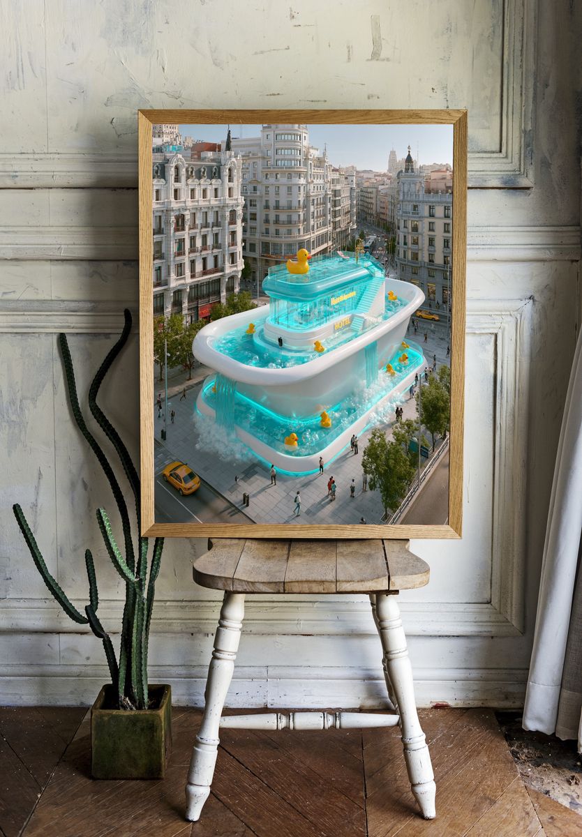 Surreal Duck Hotel Cityscape Print. — room view 1