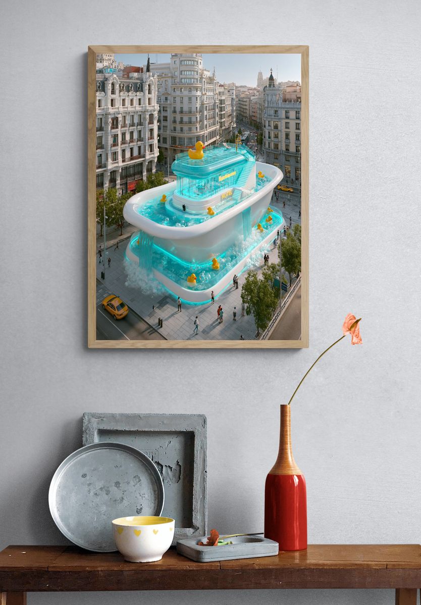 Surreal Duck Hotel Cityscape Print. — room view 3
