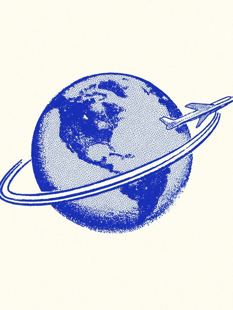 Blue Globe Airplane Illustration Poster. poster detail