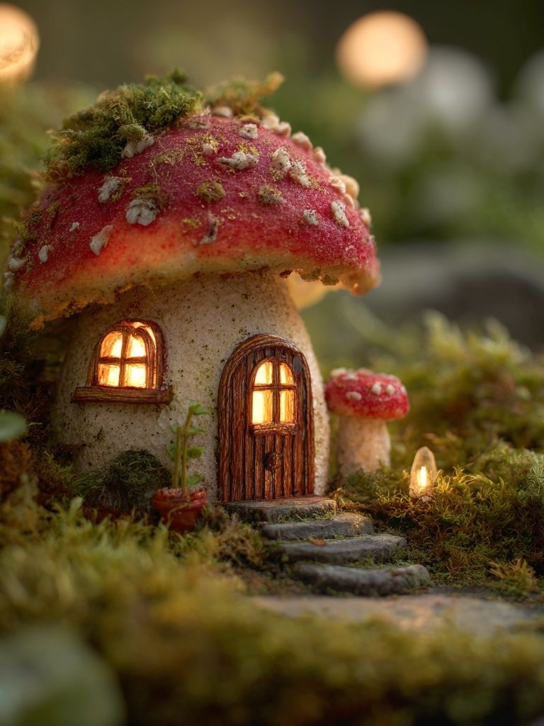 Enchanted Mushroom Cottage Illustration Poster. poster — illustration art