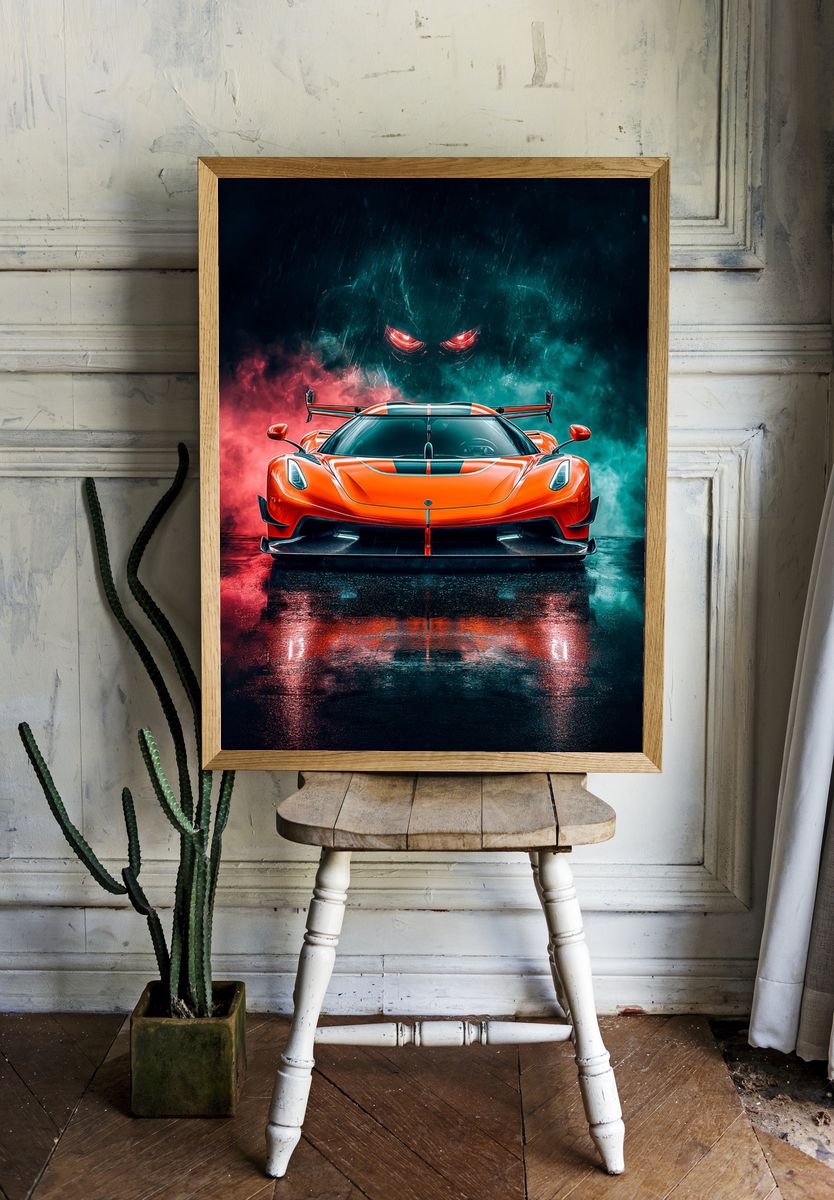 Neon Supercar Storm Poster. room preview