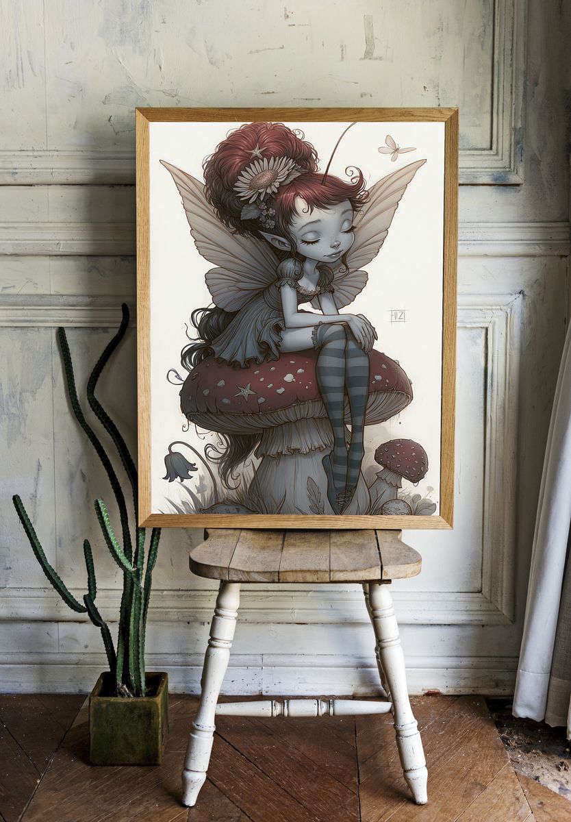 Mushroom Fairy Digital Art Print. room preview