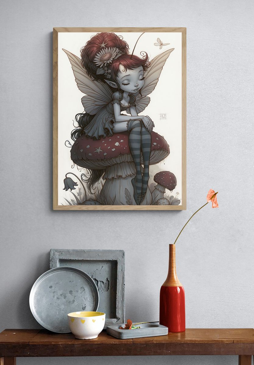 Mushroom Fairy Digital Art Print. — room view 3