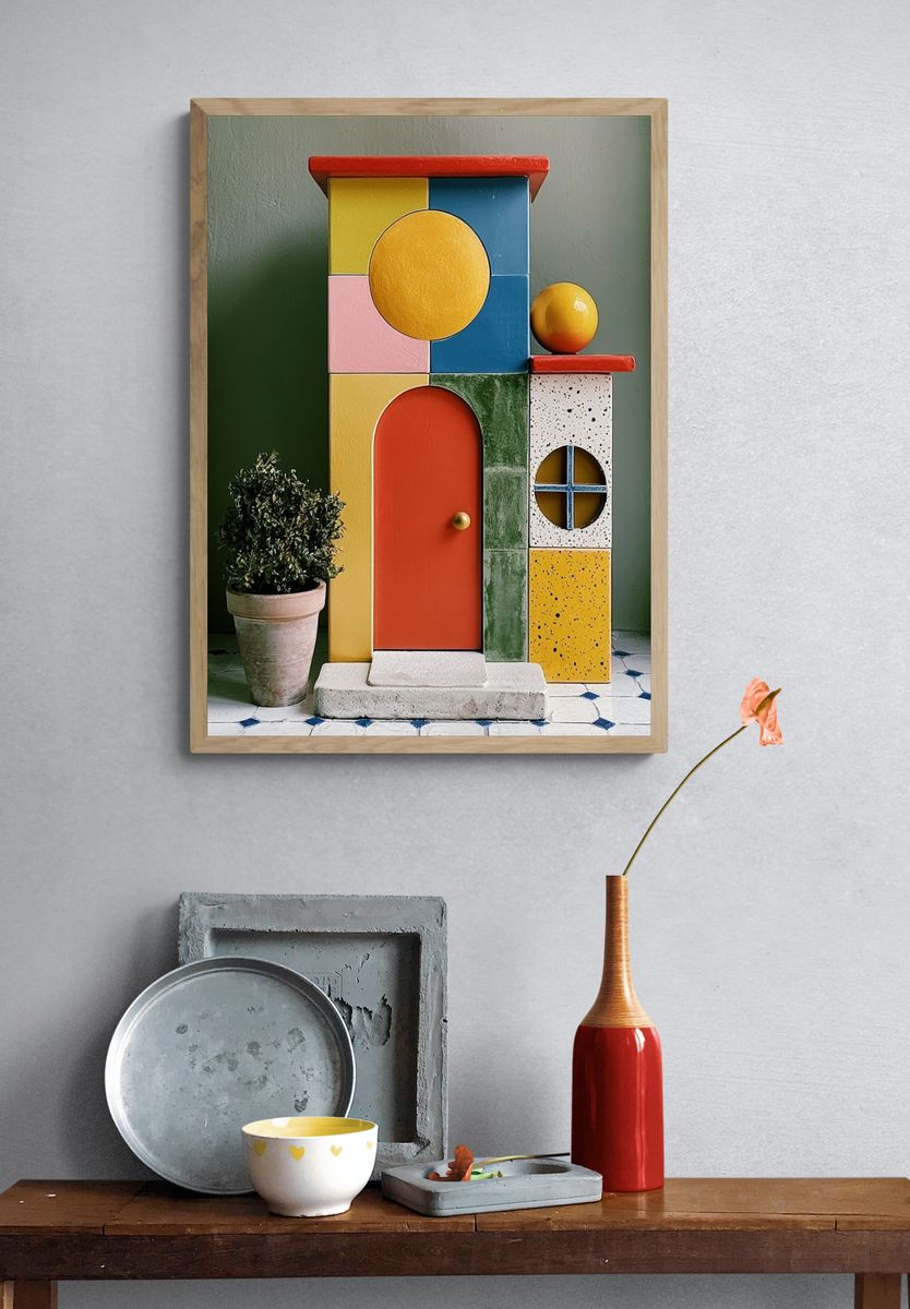 Color Block House Illustration Poster. — room view 3
