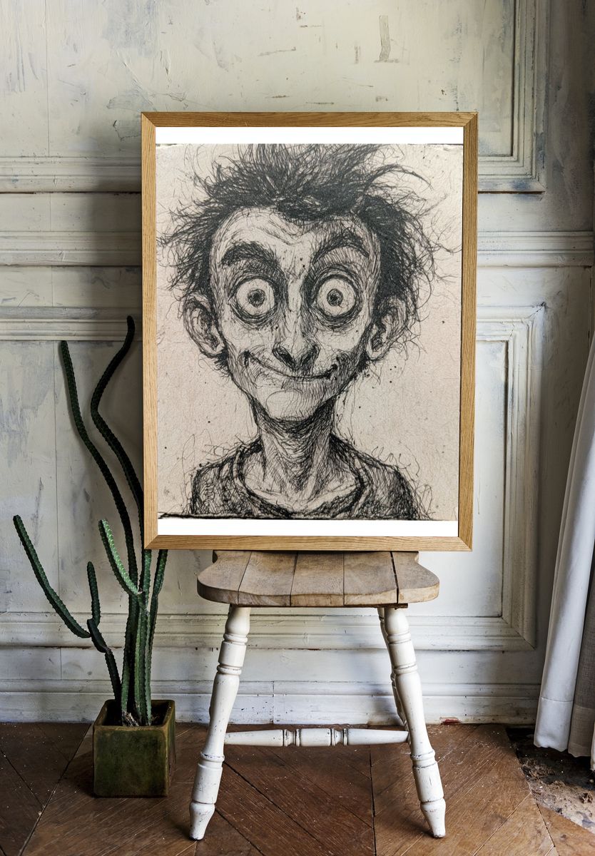 Eerie Sketch Portrait Print. room preview