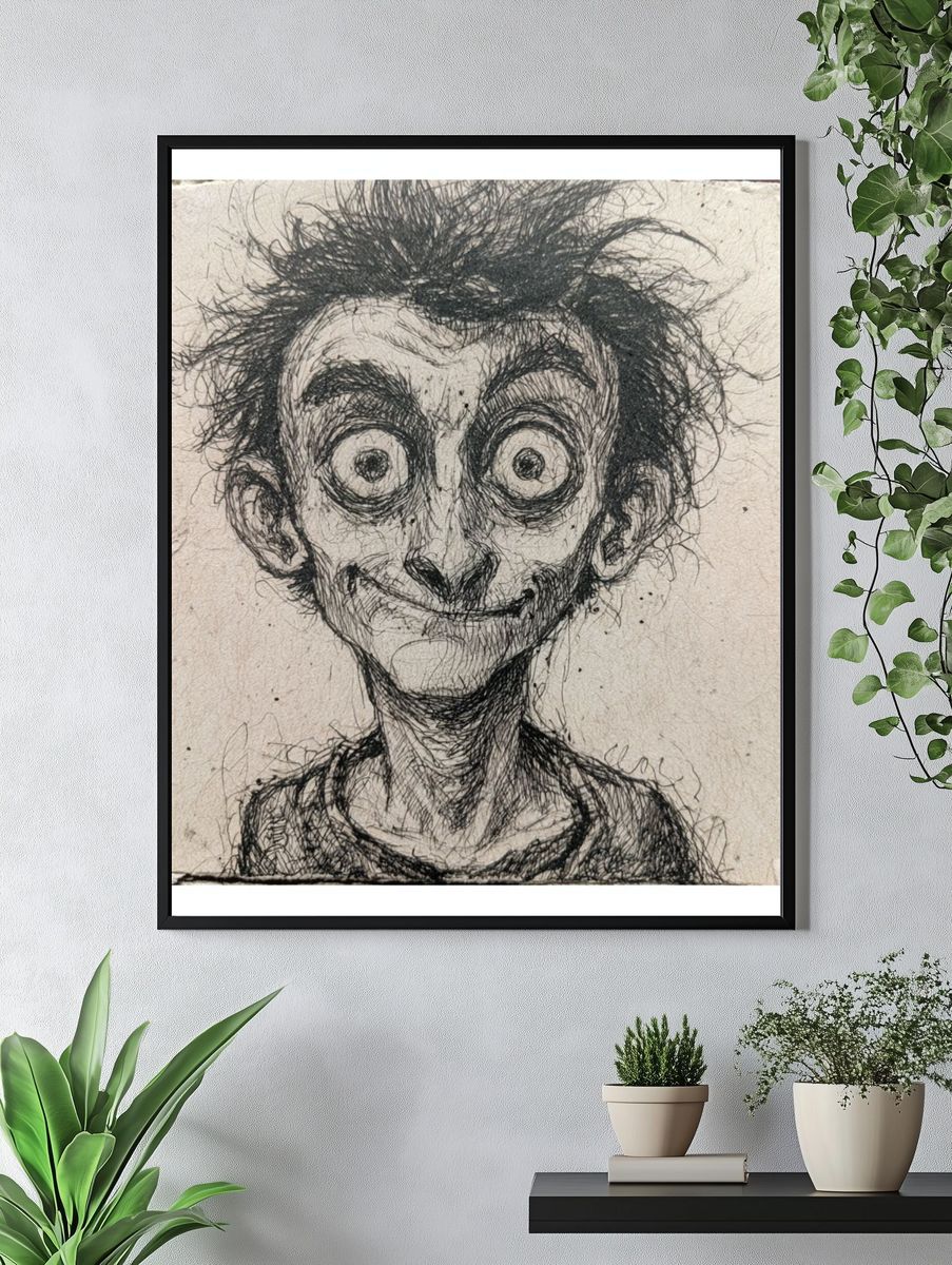 Eerie Sketch Portrait Print. — room view 4