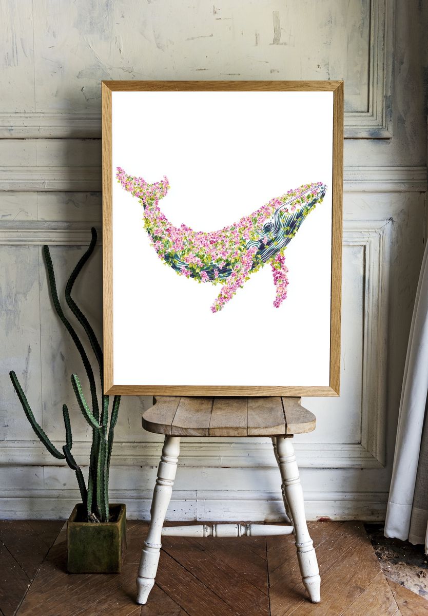 Floral Whale Illustration Poster. — room view 1