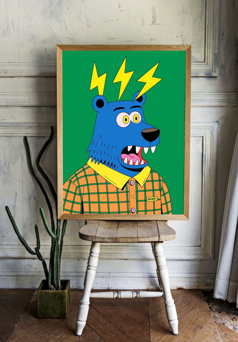 Electric Bear Cartoon Print. — room view 1