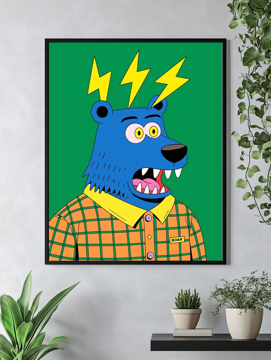 Electric Bear Cartoon Print. — room view 4