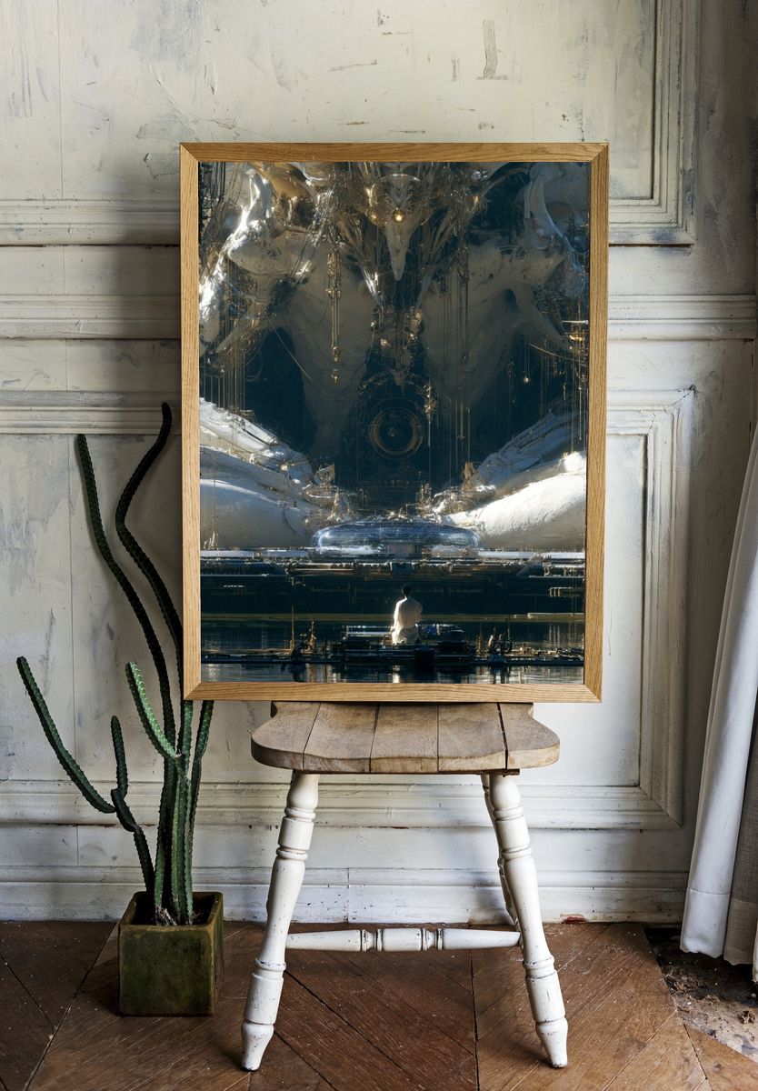 Surreal Cosmic Temple Poster. room preview