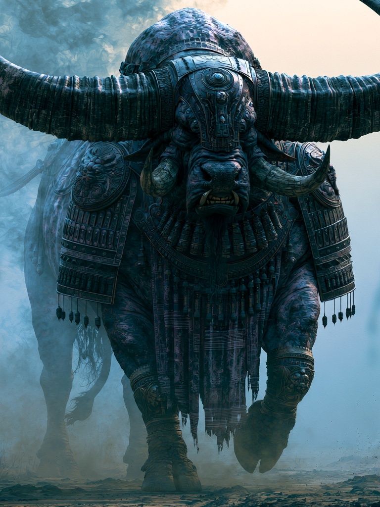 Armored War Bull Fantasy Illustration Poster. poster — illustration art