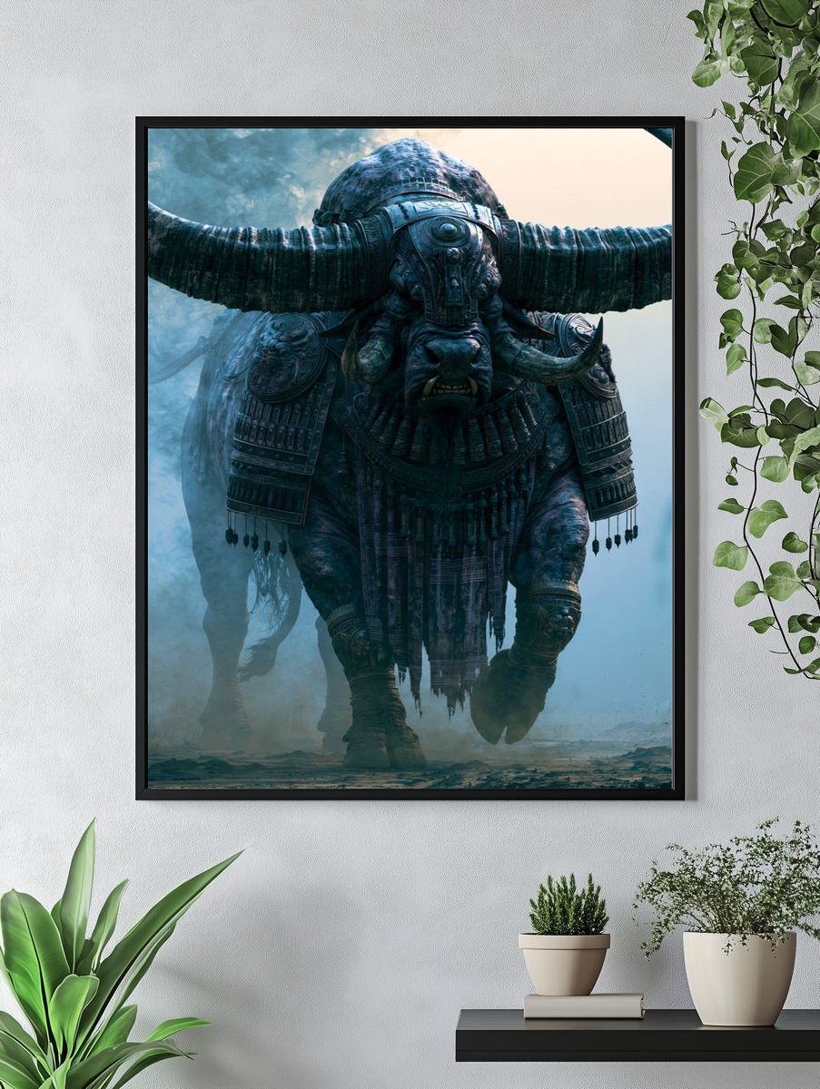 Armored War Bull Fantasy Illustration Poster. — room view 4