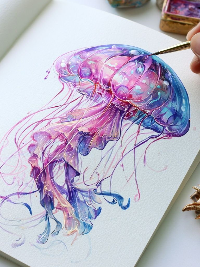 Neon Jellyfish Illustration Poster. poster detail