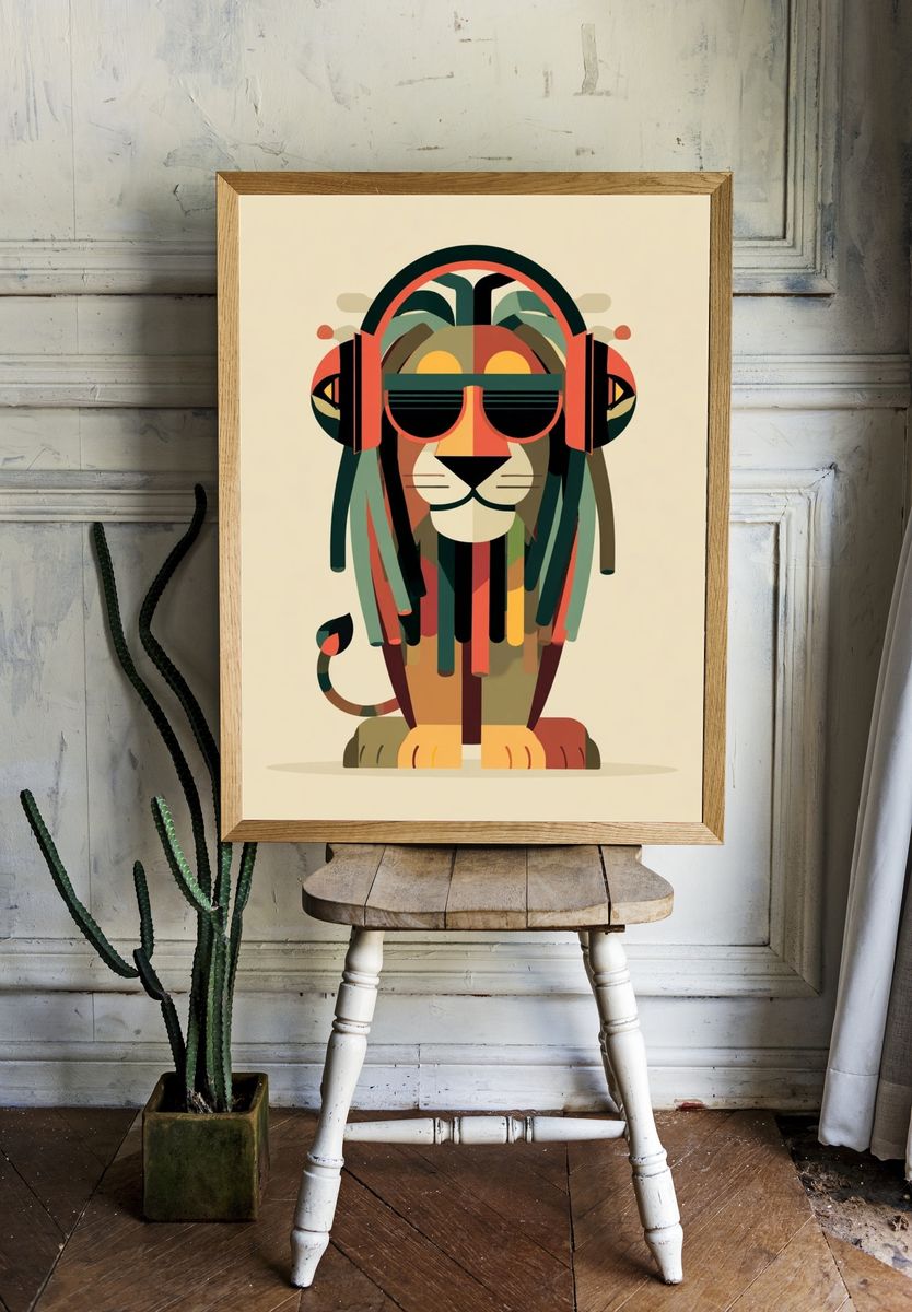 Reggae Lion Illustration Poster. — room view 1