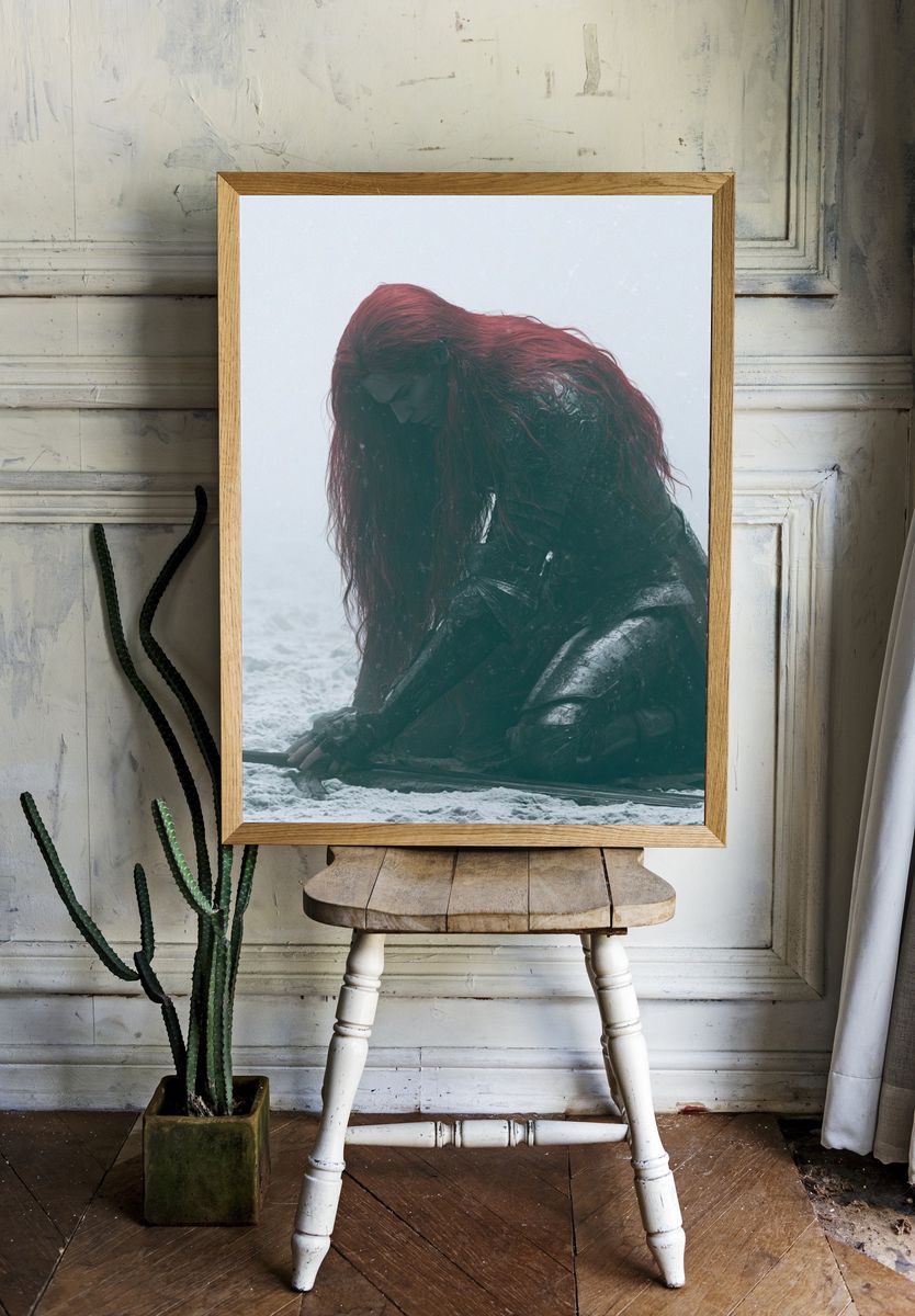 Red-Haired Warrior Portrait Print. — room view 1