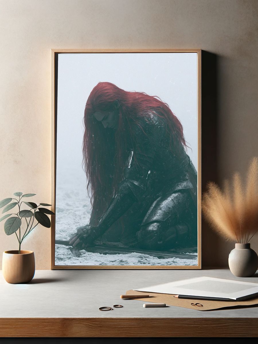 Red-Haired Warrior Portrait Print. — room view 2