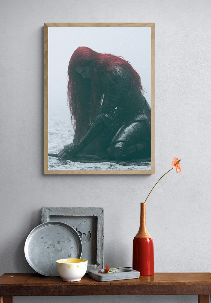 Red-Haired Warrior Portrait Print. — room view 3