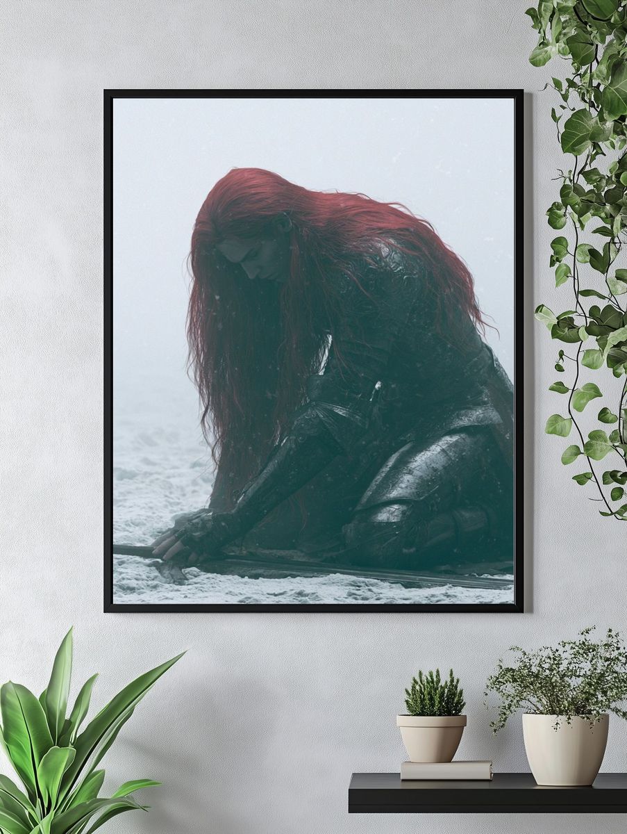 Red-Haired Warrior Portrait Print. — room view 4